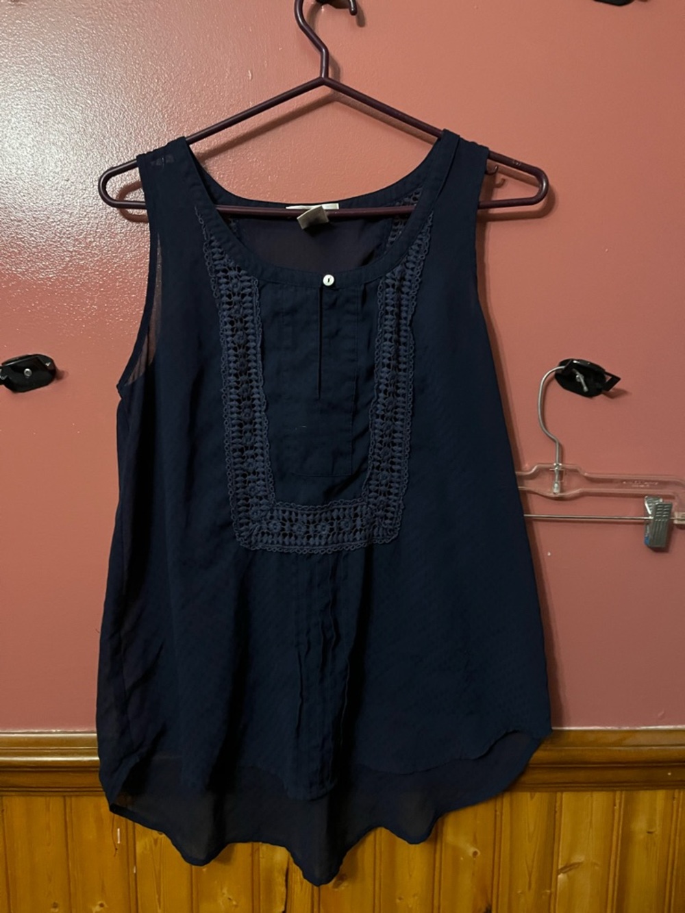 Esley Navy Blue Crochet-Trim Sleeveless Camisole